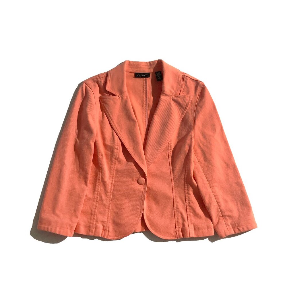 Ideology Jacket Womens Size 8 Orange One Button ¾ Sleeve Blazer Denim Jean